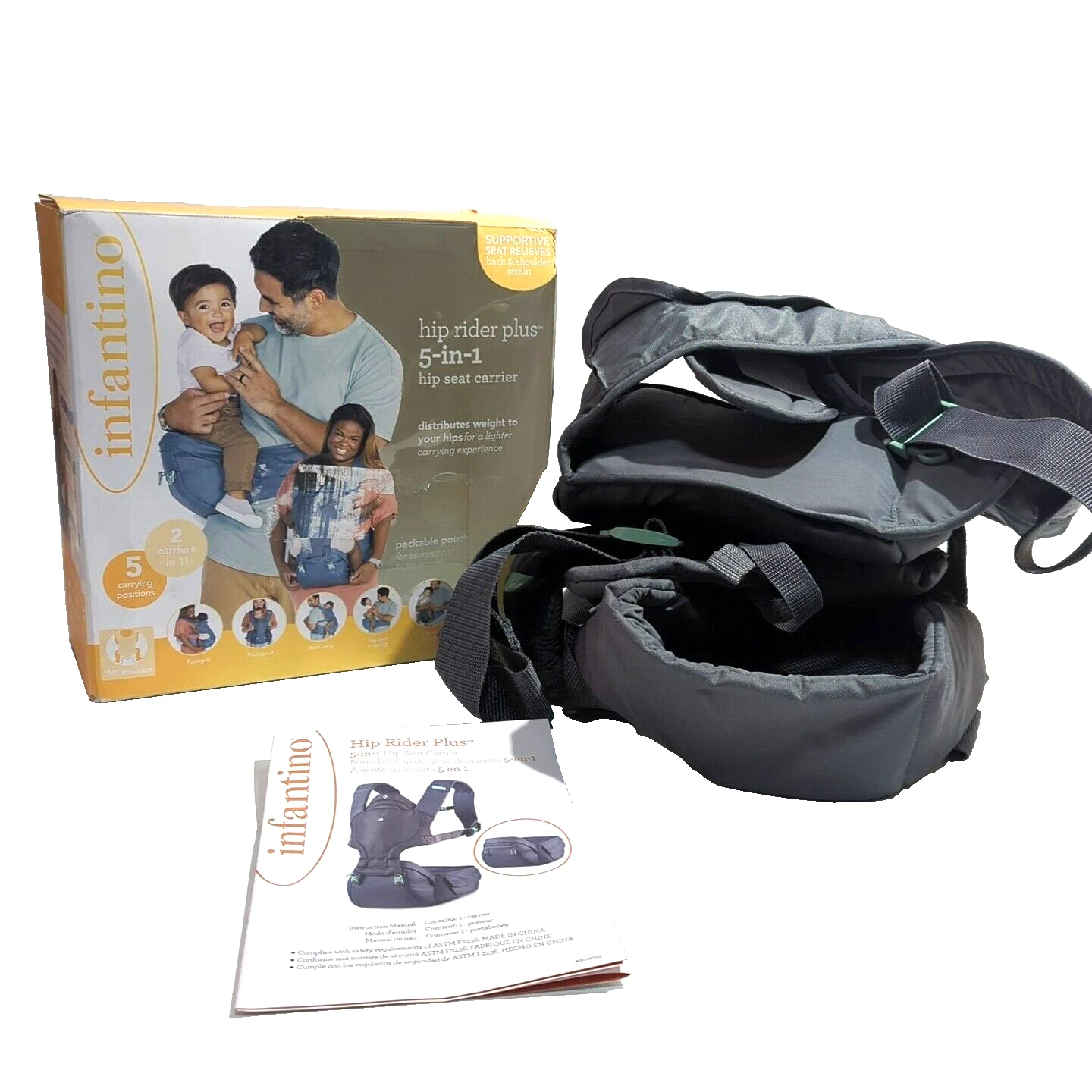 Infantino Hip Rider Plus 5-in-1 Baby Carrier Convertible Hip Seat Carrier, Gray