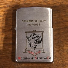 Vintage 1957 Woonsocket Spinning Co. Advertising Zippo Lighter Pat 2517191