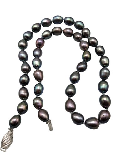 14k H Peacock Tahitian Pearl Choker Necklace Hand Knotted White Gold Clasp 16" - 第 3/11 張圖片