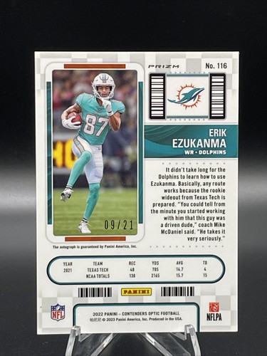 Erik Ezukanma 2022 Contenders Optic PURPLE PULSAR Rookie Ticket RPS Auto #d /21 - Picture 2 of 2