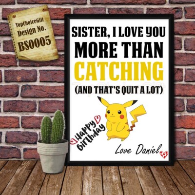 PERSONALISED Pokemon Greeting Card for sister Present Print poster gift for her