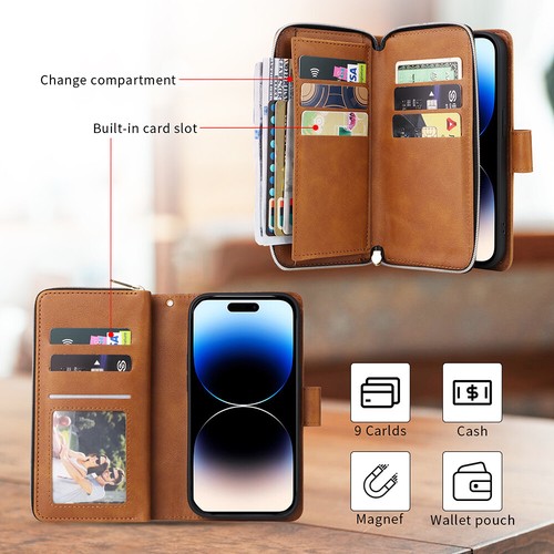 Zipper Multi-function Leather Wallet Purse Card Case Cover For iPhone Samsung - Zdjęcie 11 z 72