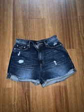 Aero High Rise Curvy Mom Shorts Womens Size 8 Distressed Cuffed Blue Denim
