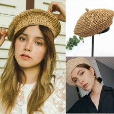 Vintage Woven Beret French Lady Girl Summer Beanie Hat Artist Cap Handmade