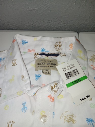 Camisa XL Lucky Brand Niños Manga Corta Estampada Con Botones Verano Isla Kramer  - Imagen 1 de 3