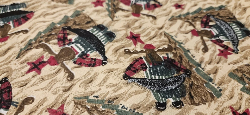 Christmas Moose Tree Rustic Cotton Fabric Sew Quilt Craft 45” W x 64” L - Image 4 of 4