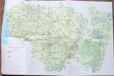 Soviet Lithuania USSR Tourism Map 1966