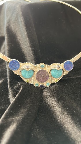 Vintage Sajen Goddess Choker, Torc Necklace. Turquoise & Druzy - Picture 11 of 13