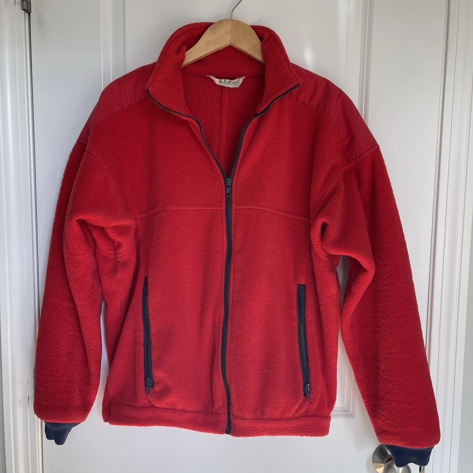 LL Bean Vintage Fleece Jacket Mens Size Medium Long Sleeve Full Zip Red