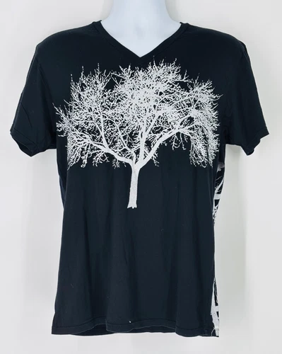 Kinetix Mens Medium Black V-Neck T Shirt White Tree Graphic Short Sleeve Cotton - product listing photo