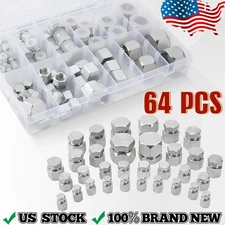64PCS 37° JIC Cap & Plug Kit Hydraulic Hose Tube and Pipe Fitting Kit Heavy Duty