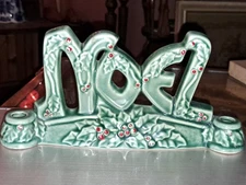 Vintage Ceramic Lipper Mann NOEL Candle Holder MCM Christmas W/ Original Sticker