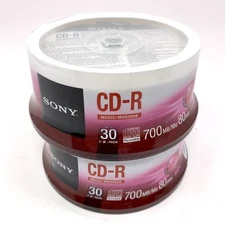 Lot of 2 Sony CD-R Music 30 Pack 80min 700MB Digital Audio Blank Discs NEW