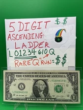 Five Digit Ascending Ladder 🪜 L 01234610 Q Fancy Serial Number One Dollar Bill