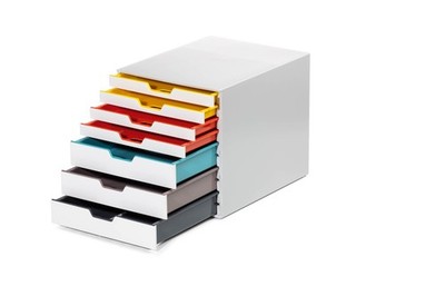 Durable Varicolor 7 Drawer Unit - White Desktop Drawer Set 7 Color Coded Draws