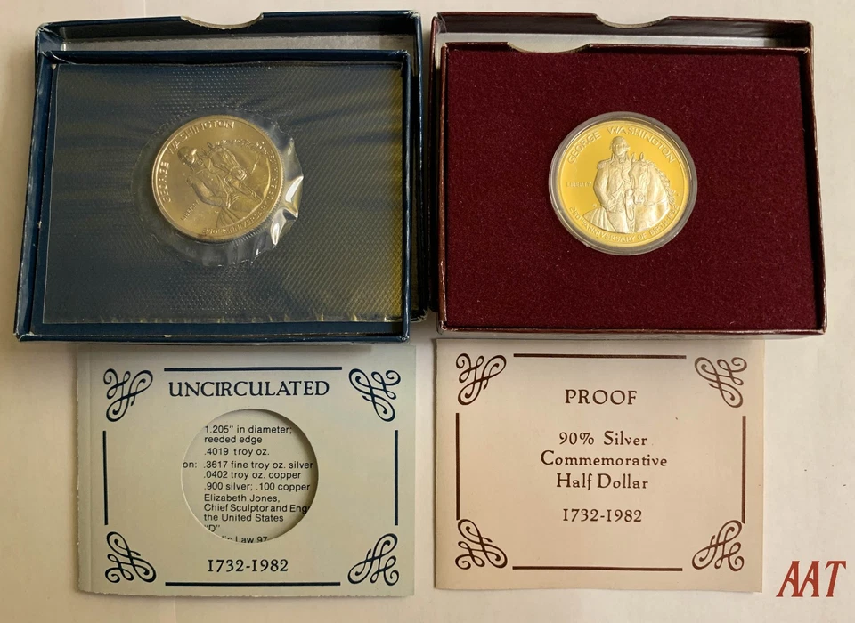 1982 D & 1982 S George Washington 250th Anniversary Silver Half Dollar & Proof - Image 2 of 3