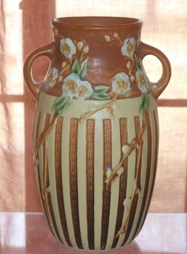 Roseville CHERRY BLOSSOM Brown 1933 Vintage Art Pottery Ceramic Vase 626-10