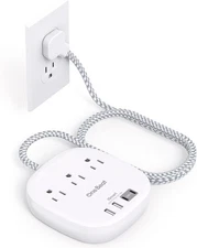 Flat Plug Power Strip, 6ft Ultra Extension Cord - 6 FT (No Surge), White 