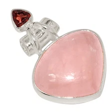 Natural Rose Quartz - Madagascar & Garnet 925 Silver Pendant Jewelry ALLP-30527