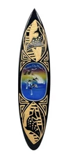 Island Planet Wooden Engraved Panana City Beach Surfboard Dolphins Wall Hanging