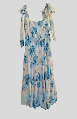 New  FORE Collection SPRING BLUE Peach Floral Flowing Lined Dress  XS (XXS)