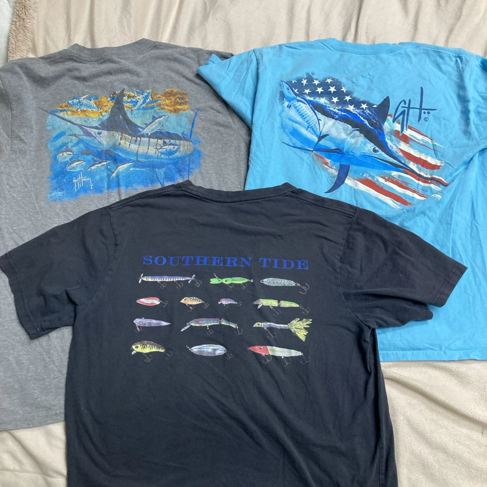 🐟Lot of 3 Fishing Shirts 1 Southern Tide 2 AFTCO GH Men’s Medium Tee Shirts