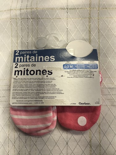 Gerber 2 Pack Mittens No Scratch Mittens Infant Girl Pink Dots Stripe 0-3 Months - Picture 3 of 6