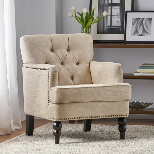 Madene Contemporary Button Tufted Fabric Club Chair with Nailhead Accents - Picture 11 of 56