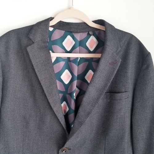 Ted Baker London Pebble Bird's Eye Blazer Mens 7 Missing Lapel Button - Picture 4 of 10