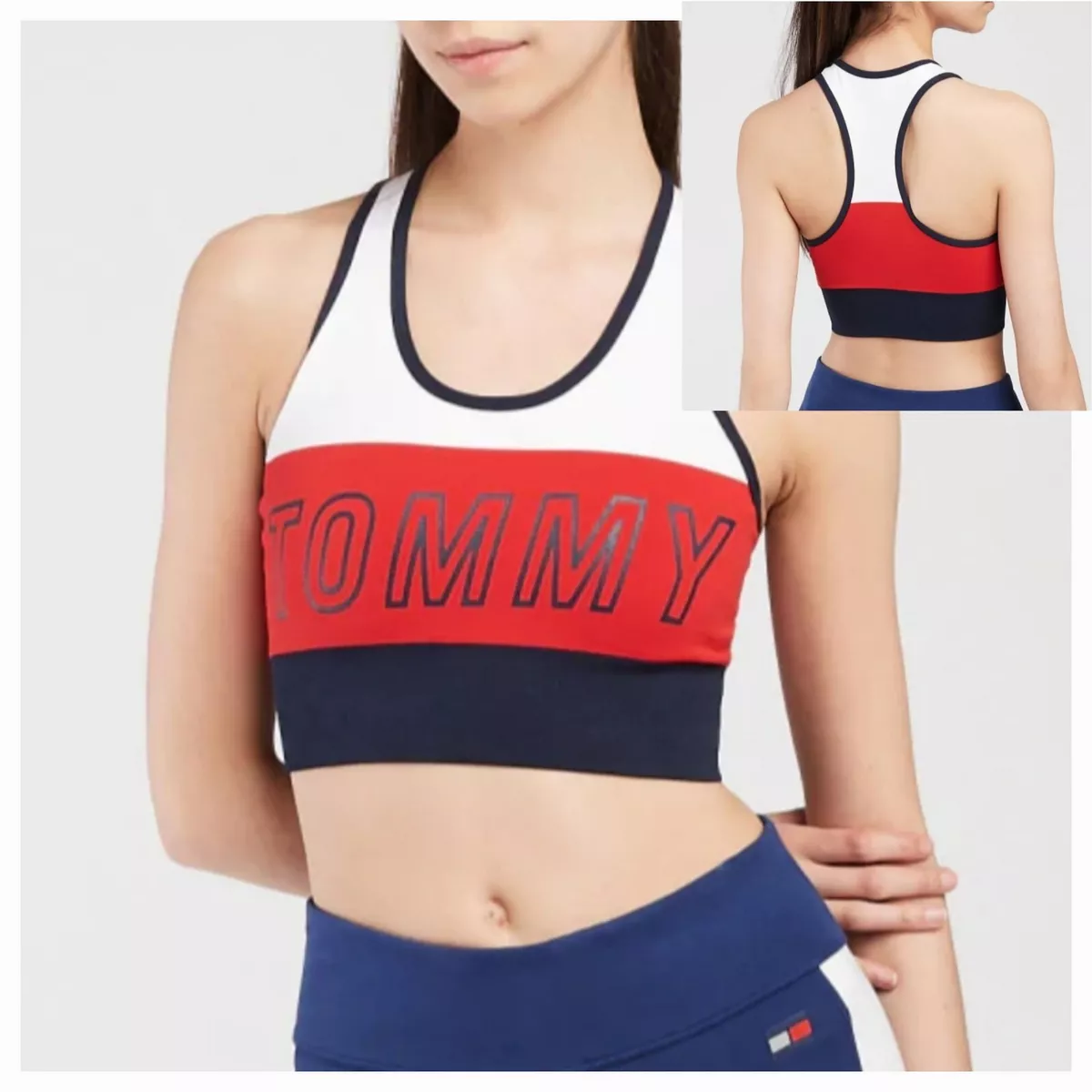 Tommy Hilfiger Scoop Neck Long Line TOMMY Graphic Sports Bra Logo