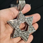 HIP HOP ICED SILVER PLATED STAR OF DAVID CUBIC ZIRCONIA LARGE CHARM PENDANT
