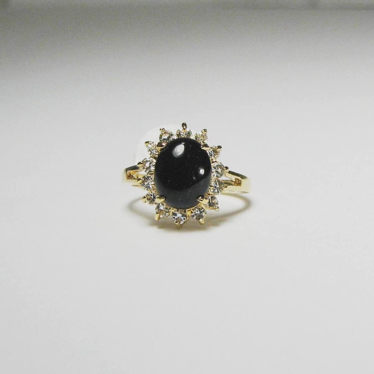 Vintage Onyx Ring 18K Gold Plated CZ Surround Stones Size 6