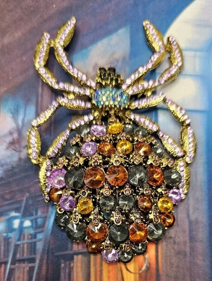 Broche/colgante GRANDE de araña de diamantes de imitación coloridos