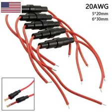 10/20Pcs Screw Type 5X20/6X30mm Glass Fuse Holder with20AWG Wire Cable Fuse Tube