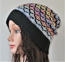 New Handmade Crochet Black Size M 22 Inches Circumference Slouchy Beanie Hat
