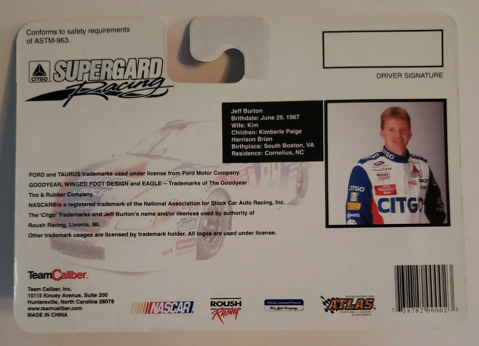 JEFF BURTON #99 ЛИТОЙ ~ 1/64 КОМАНДЫ КАЛИБРА 2001 NASCAR ~ SUPERGARD FORD ~ НОВЫЙ - Изображение 4 из 4