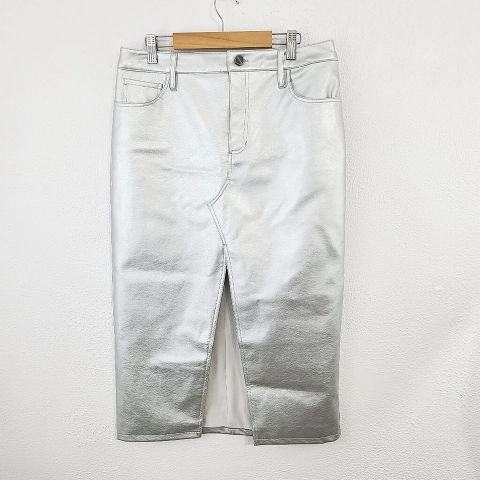 Sanctuary Cuero Como Midi Falda Metálica Plata Lápiz Mujer Talla 28 NUEVO NUEVO CON ETIQUETAS Foto 3 de 4