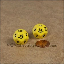 Set of 2 Yellow D12 Jester Dice (0 to 10) 12 Sided RPG Die Koplow 18mm