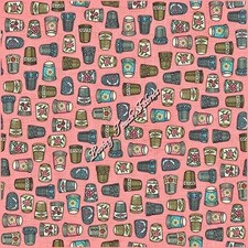 "THIMBLE PLEASURES" QUILTING TREASURES SEWING THEME FABRIC PRICED 1/2 YD PINK