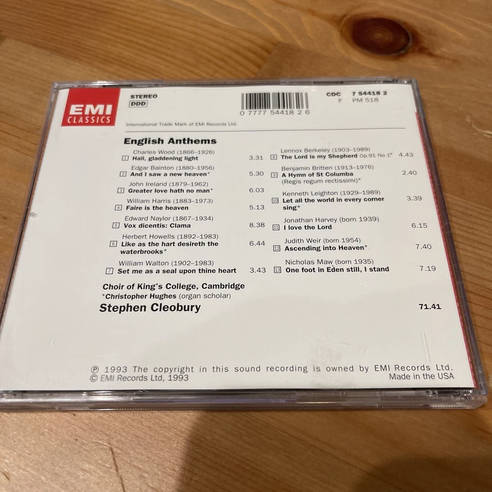 K73 - English Anthems (CD, May-1993, EMI Classics) Excellent Condition Foto 2 de 4