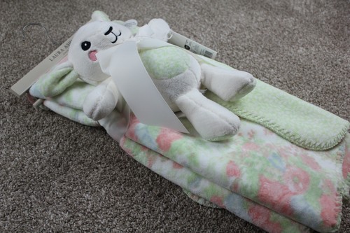 Laura Ashley Baby Blanket Pink Green Floral Plush Lamb Lovey Set Girls NWT RARE - Picture 5 of 6