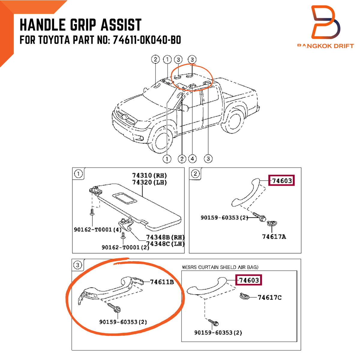 GREY ROOF GRIP ASSIST GRAB HANDLE FOR TOYOTA HILUX VIGO FORTUNER