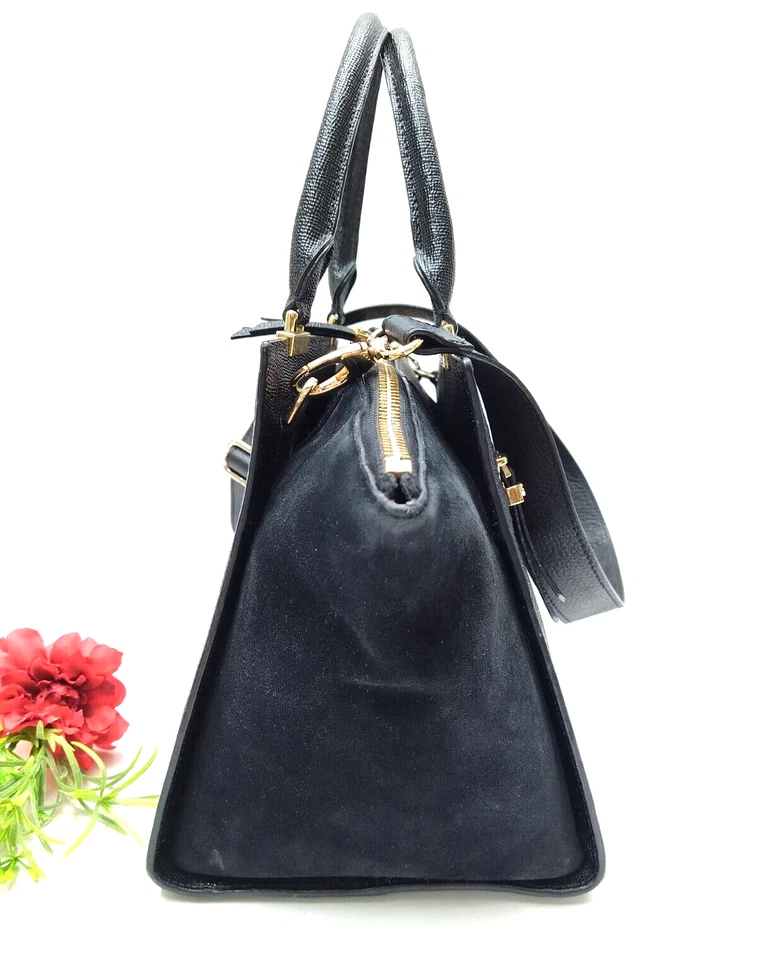 Bolso Bandolera Henri Bendel Gotham Gamuza Cuero Negro Bloqueado - $698 Foto 4 de 4