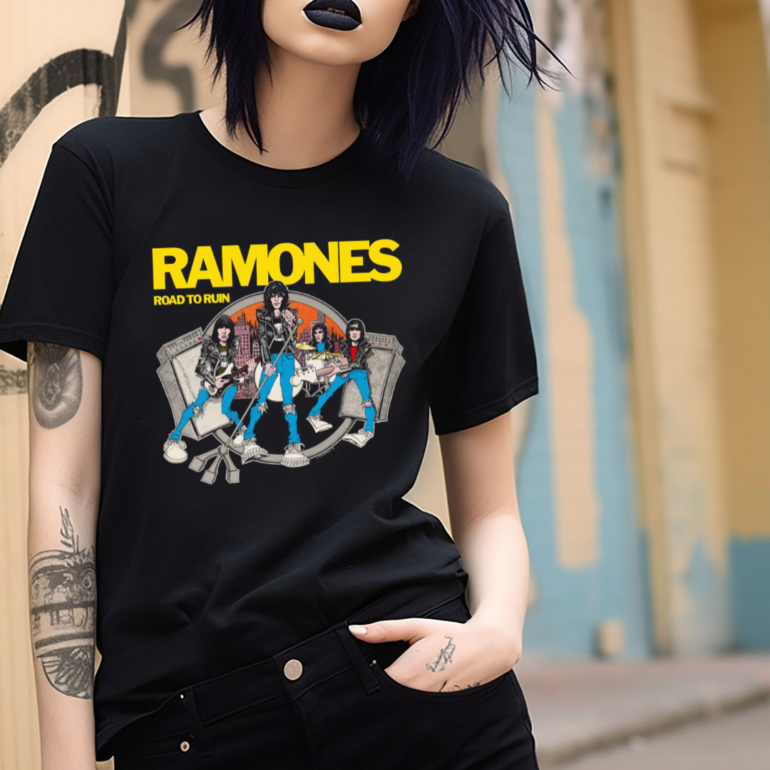 Ramones Road to Ruin Black Unisex Punk Rock Band T-Shirt