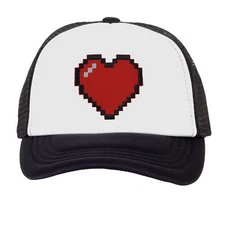 Top Headwear Boys Girls Retro Heart Hat - Youth Retro 8 Bit Pixelated Gamer