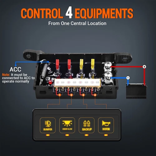 MICTUNING Wireless 4 Gang Switch Panel LED ON-Off Relay Circuit Control Box Kit - Picture 6 of 8