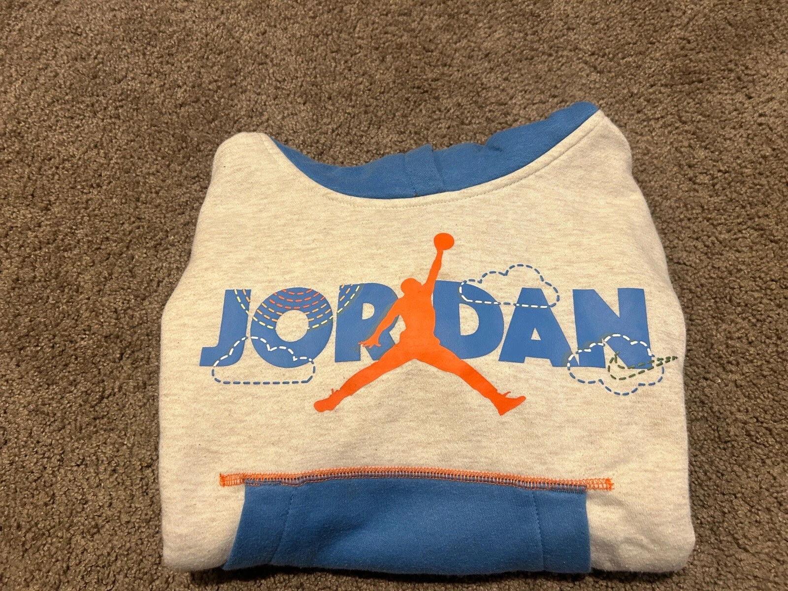 OFF WHITE Felpa con cappuccio Nike Jordan Girls LG Ivory Heathered Navy Backyard Adventure Boxy cotone