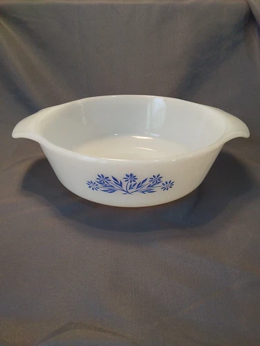 Vintage Fire King Casserole Dish  436 Round Anchor Hocking Blue Floral 1 Qt  68