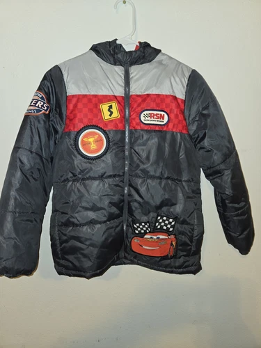 ALEXANDER MCQUEEN Disney Pixar Cars Saetta McQueen Puffer Giacca Cappotto Ragazzo Taglia 9 Cappuccio Grigio
