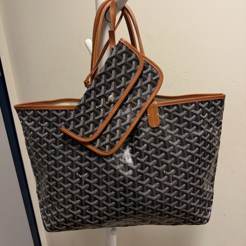 Goyard Goyardine Saint Louis Tote PM Black Brown w/Pouch